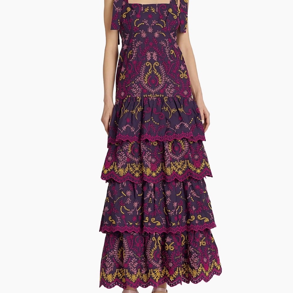 Marchesa Purple Multi Dress with Pink and Yellow Embroidery